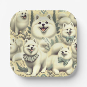 Retro American Eskimo Illustration Paper Plate