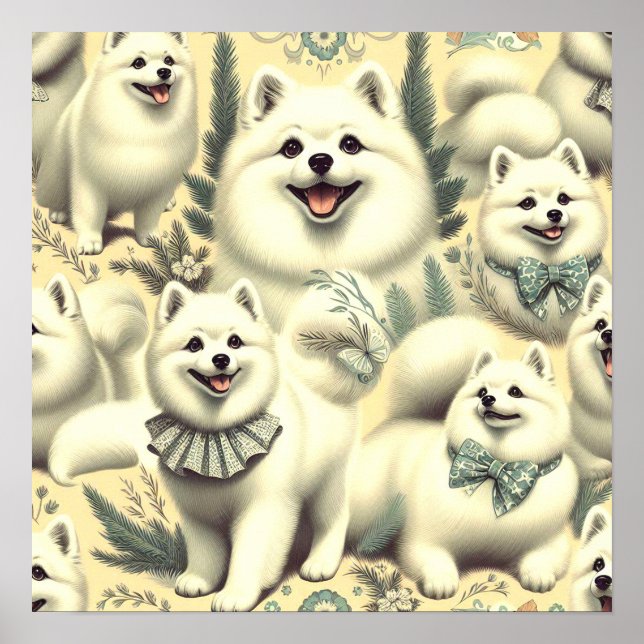 Retro American Eskimo Illustration Poster (Front)