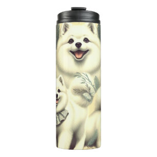 Retro American Eskimo Illustration Thermal Tumbler