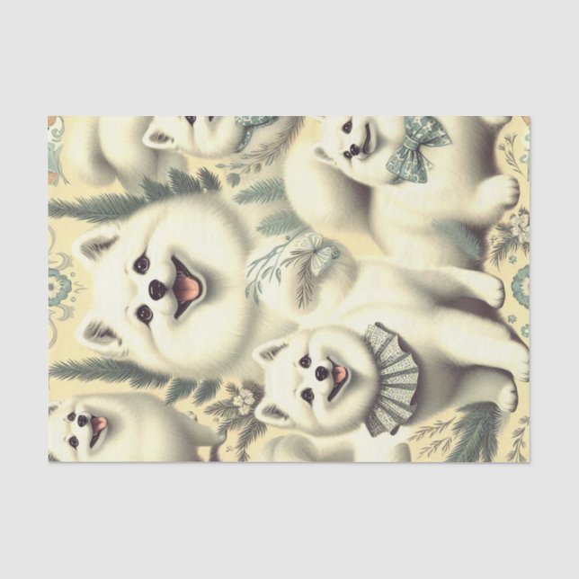 Retro American Eskimo Illustration Tissue Paper (Front)