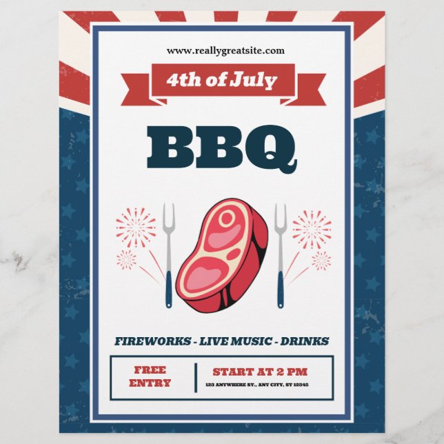 Retro American Flag, 4th of July BBQ Party Flyer (Front)