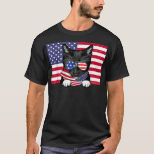 Retro American Flag 4th of July Tuxedo Cat Dad Mom T-Shirt