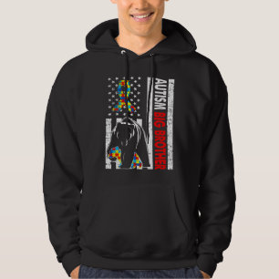 Retro American Flag Autism Big Brother Bear Awaren Hoodie