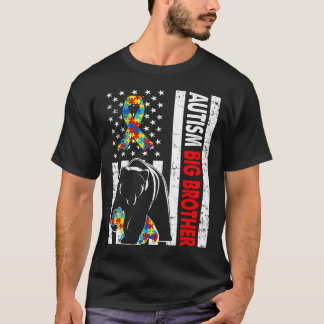 Retro American Flag Autism Big Brother Bear Awaren T-Shirt