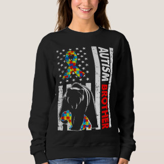 Retro American Flag Autism Brother Bear Awareness  Sweatshirt