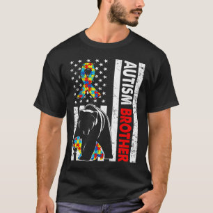 Retro American Flag Autism Brother Bear Awareness  T-Shirt