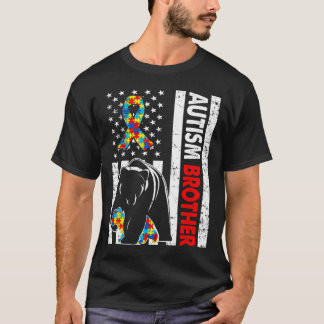 Retro American Flag Autism Brother Bear Awareness T-Shirt