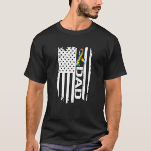Retro American Flag Autism Dad Awareness Autistic T-Shirt