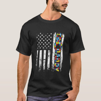 Retro American Flag Autism Daddy Awareness Autisti T-Shirt