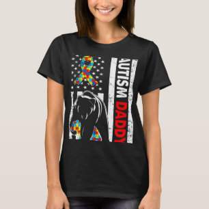 Retro American Flag Autism Daddy Bear Awareness Fa T-Shirt