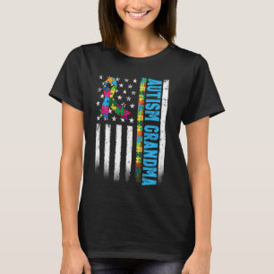 Retro American Flag Autism Grandma Awareness Autis T-Shirt