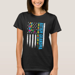 Retro American Flag Autism Grandma Awareness Autis T-Shirt