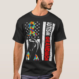 Retro American Flag Autism Grandmom Bear Awareness T-Shirt
