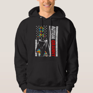 Retro American Flag Autism Granny Bear Awareness F Hoodie