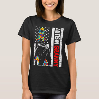 Retro American Flag Autism Granny Bear Awareness F T-Shirt