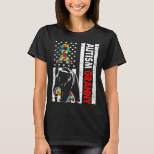 Retro American Flag Autism Granny Bear Awareness F T-Shirt