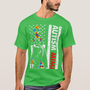 Retro American Flag Autism Mimi Bear Awareness Fam T-Shirt