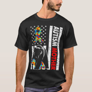 Retro American Flag Autism Mother Bear Awareness F T-Shirt