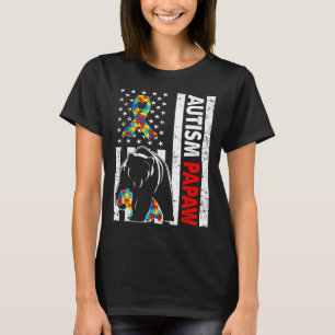 Retro American Flag Autism Papaw Bear Awareness Fa T-Shirt