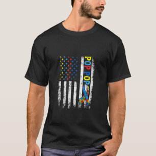 Retro American Flag Autism Pop Pop Awareness Autis T-Shirt