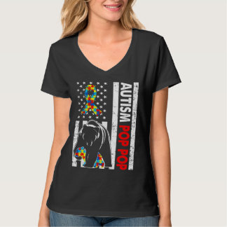 Retro American Flag Autism Pop Pop Bear Awareness  T-Shirt