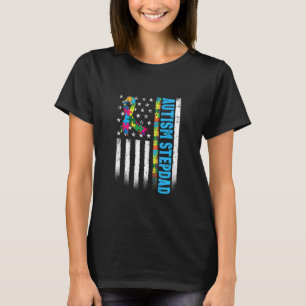 Retro American Flag Autism Stepdad Awareness Autis T-Shirt