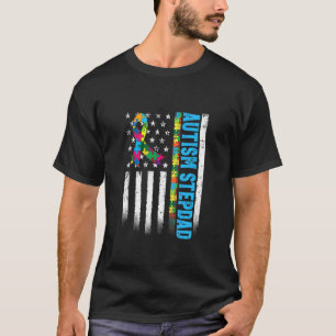 Retro American Flag Autism Stepdad Awareness Autis T-Shirt