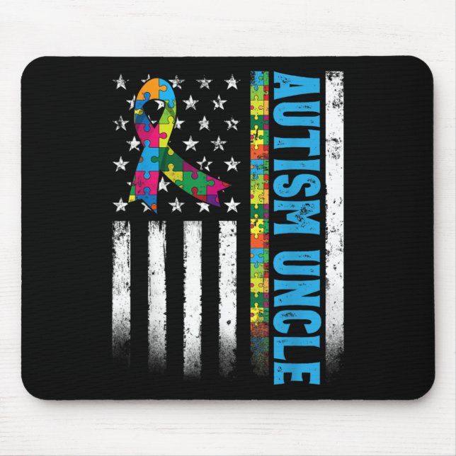 Retro American Flag Autism Uncle Awareness Mouse Mat (Front)