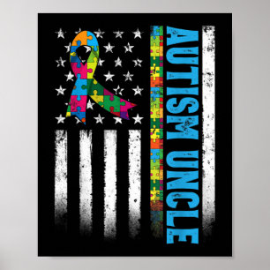 Retro American Flag Autism Uncle Awareness Poster
