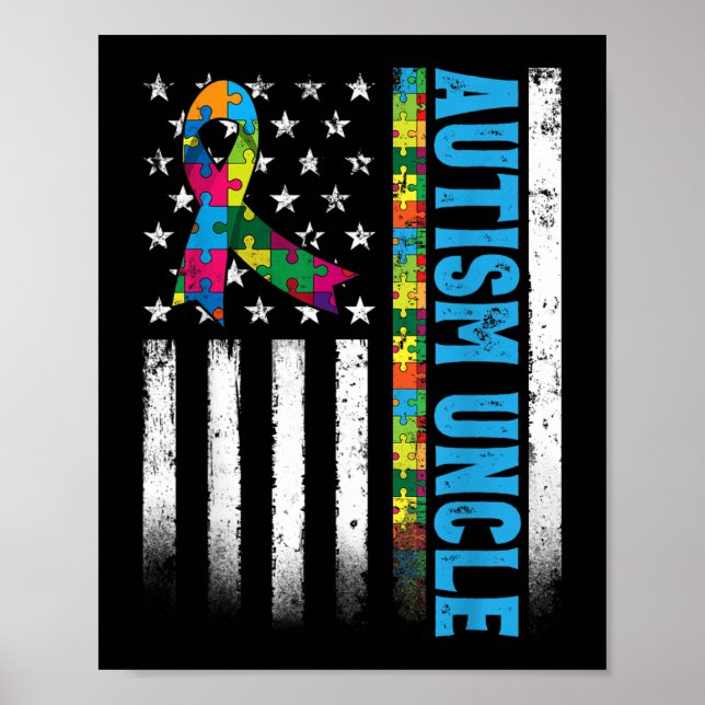 Retro American Flag Autism Uncle Awareness Poster (Front)
