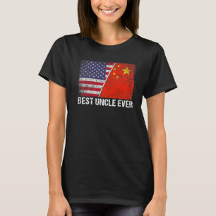 Retro American Flag China Flag Best Uncle Ever Fam T-Shirt