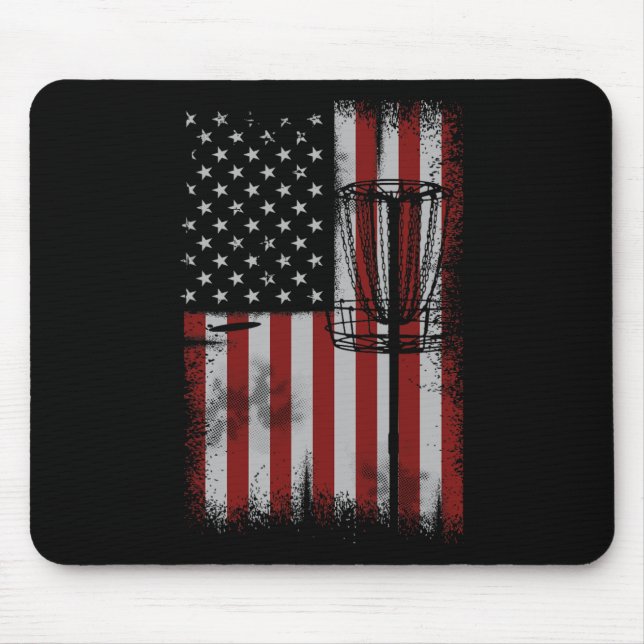 Retro American Flag Disc Golf Gift For Men Disc Go Mouse Mat (Front)