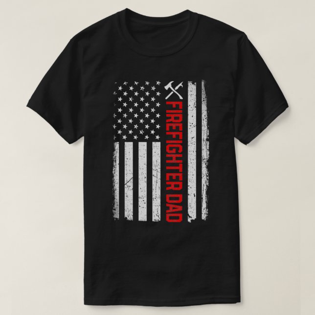 Retro American Flag Firefighter Dad 4th Of July Fa T-Shirt (Design Front)