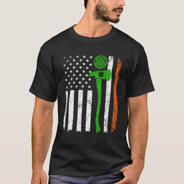 Retro American Flag Firefighter St Patricks Day Sh T-Shirt (Front)