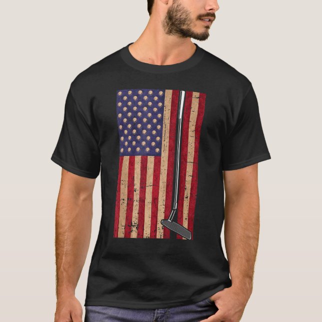 Retro American Flag Golf 4th Of July Patriotic Gol T-Shirt (Front)