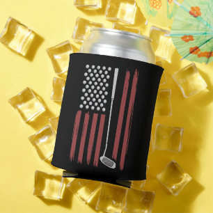 Retro American Flag Golf Golfer Funny Golf Club Can Cooler