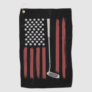 Retro American Flag Golf Golfer Funny Golf Club Towel
