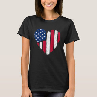 Retro American Flag Heart Patriotic 4th July T-Shirt