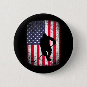 Retro American Flag Ice Hockey Sticks Player 4th 6 Cm Round Badge