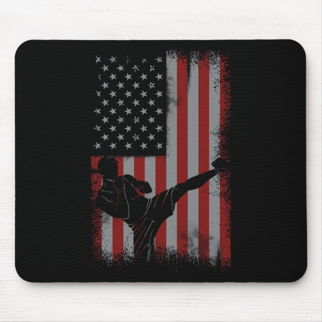 Retro American Flag Kickboxing Gift For Kick Boxer Mouse Mat (Front)