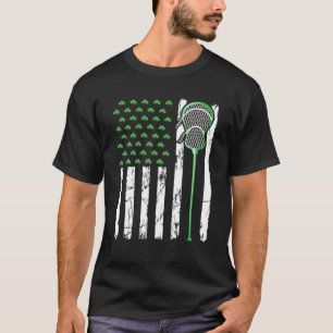 Retro American Flag Lacrosse Sport St. Patrick's D T-Shirt