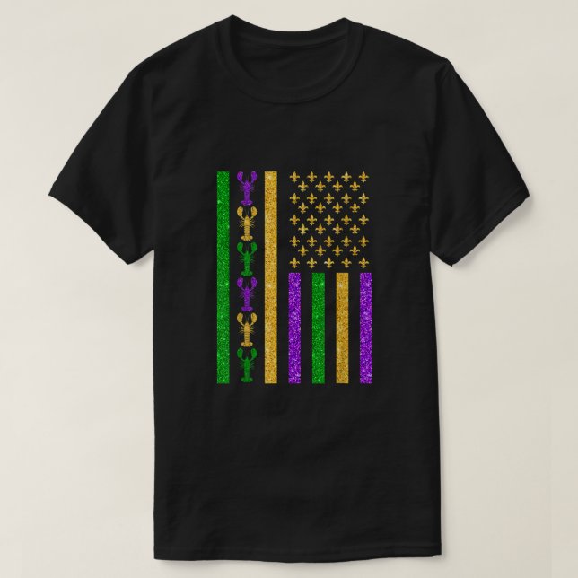 Retro American Flag Mardi Gras USA Flag Mardi Gras T-Shirt (Design Front)