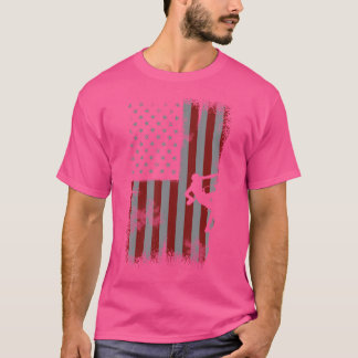 Retro American Flag Mountain Climbing Gift For Cli T-Shirt