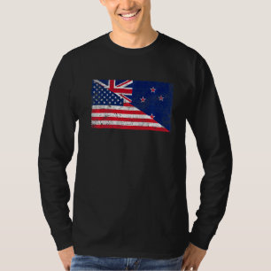 Retro American Flag & New Zealand Flag Patriotic T-Shirt