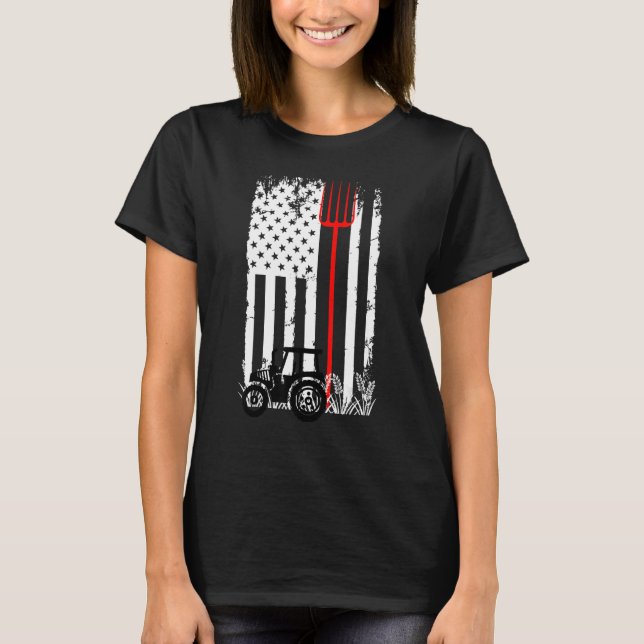 Retro American Flag Tractor Men Women Tractor Farm T-Shirt (Front)