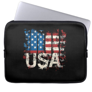 Retro American Flag USA 4th of July Laptop Sleeve