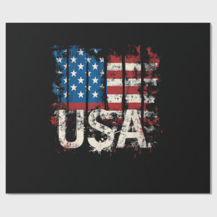 Retro American Flag USA 4th of July Wrapping Paper