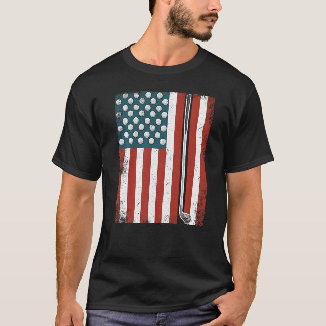 Retro American Flag Usa Golf For Golfer T-Shirt (Front)