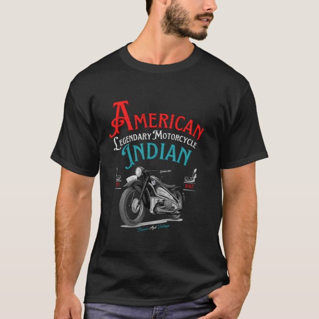 Retro American Legendary Motorcycle Indian for Bik T-Shirt (Front)