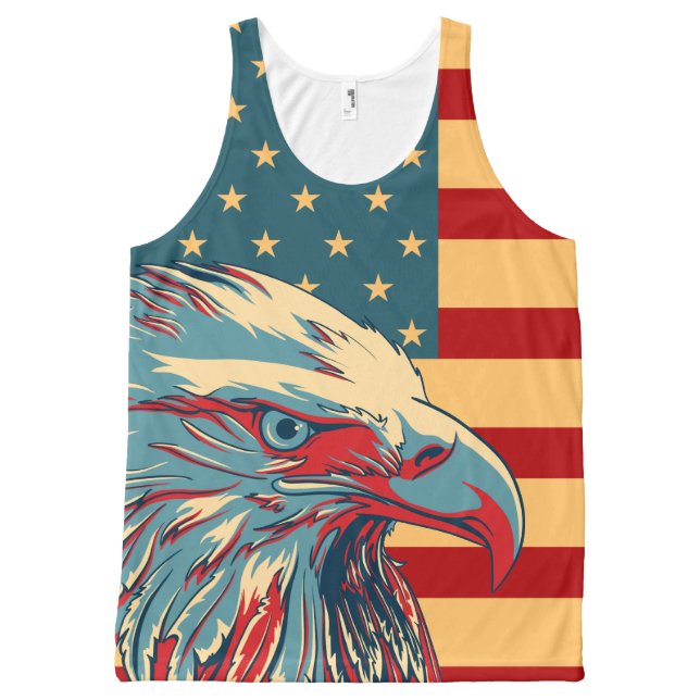 Retro American Patriotic Eagle Flag All-Over Print Tank Top (Front)
